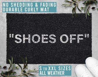SHOES OFF Hype Black White Doormat Welcome Mat Funny Doormat Housewarming Gift All Weather Durable Curly Mat SM0001
