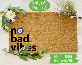 No Bad Vibes Evil Eye Doormat Check Your Energy Vibe Funny Doormat Welcome Mat Farmhouse Outdoor Rug Custom Doormat, Housewarming Gift CC172