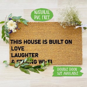 This House Is Built On Love  Doormat Funny Doormat Welcome Mat Farmhouse Outdoor Rug Custom Doormat, Housewarming Gift CC613