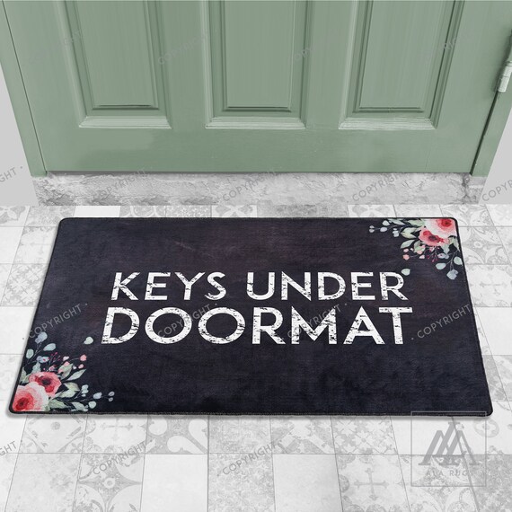 Valentines Day Gift Keys Under Doormat Black Floral Door Mat Etsy