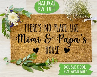 There's No Place Like Mimi & Papas House Doormat, Grandparent Day Gift, Natural Eco Friendly Coir Latex Welcome Mat, Housewarming Gift CC159