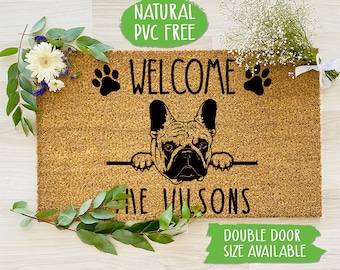 Welcome French Bulldogs Paw Personalized Family Name Doormat Funny Dog Welcome Mat Farmhouse Custom Doormat, Housewarming Gift CC348