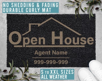 Open House Realtor Doormat Home Listing Welcome Mat House Selling Front Door Mat Real Estate Agent Gift All Weather Durable Curly Mat SM0172