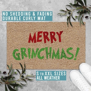 Merry Grinchmas Christmas Doormat, Funny Welcome Mat, The Grinch Holiday Gift, All Weather Durable Curly Mat SM0075