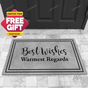 Best Wishes Warmest Regards Indoor Doormat Framed Designed Gray Door Mat Welcome Mat Housewarming Gift Custom Doormat Personalized DM03-011