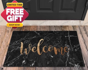 Welcome Please Black Marble Indoor Doormat, Welcome Mat, Housewarming Gift, Funny Doormat, Door Mat DM05-009