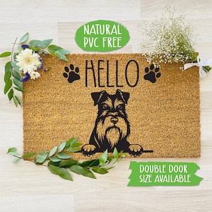 Hello Miniature Schnauzer Dog Paw Doormat Cat Dog Welcome Mat Funny Door Mat, Farmhouse Outdoor Custom Doormat, Housewarming Gift CC328