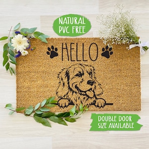 Hello Golden Retriever Paw Doormat Cat Dog Welcome Mat Funny Door Mat, Farmhouse Outdoor Custom Doormat, Housewarming Gift CC343