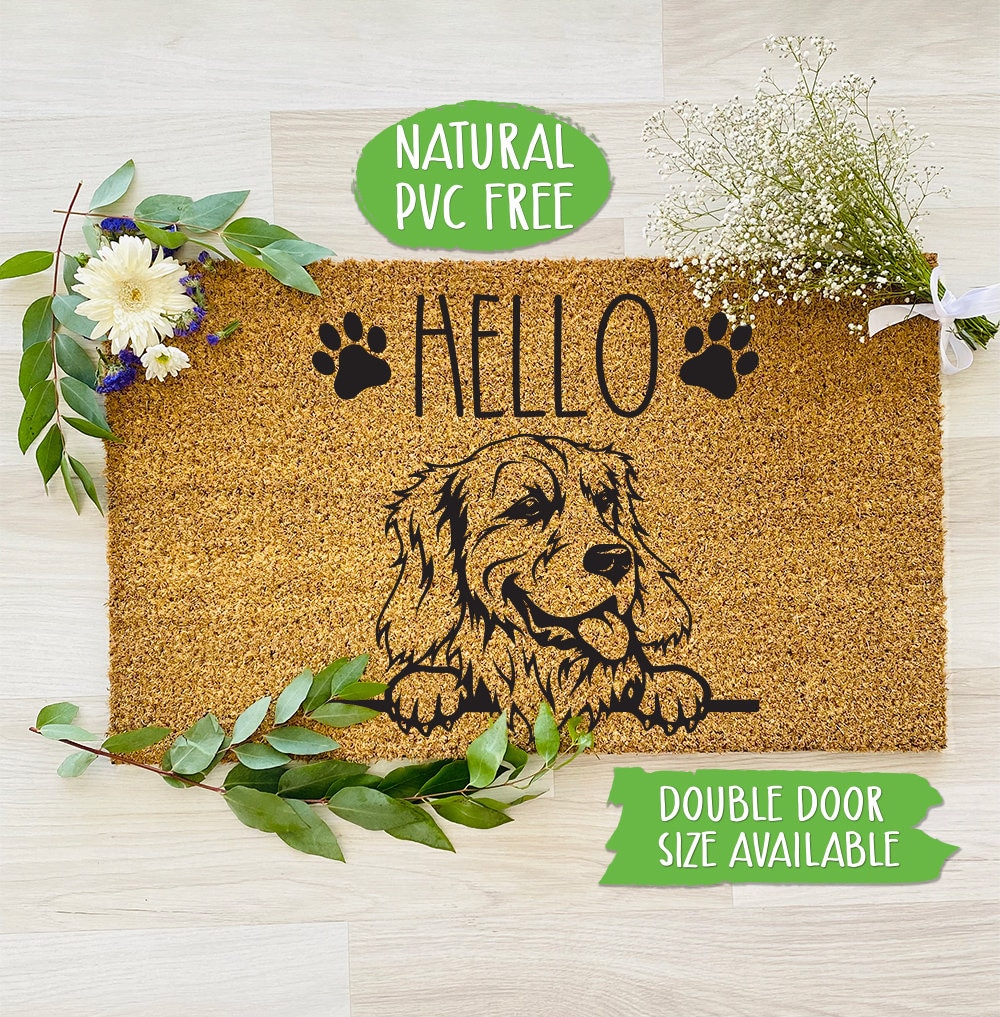 Hello Golden Retriever Paw Doormat Cat Dog Welcome Mat Funny Door