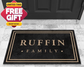 Personalized Family Name Welcome Indoor Doormat Framed Black , Housewarming Gift, Custom Welcome Mat, Family Name Doormat DM01-055