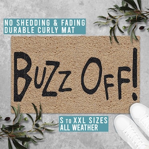 Buzz Off The Grinch Christmas Doormat, Funny Welcome Mat, Grinchmas Christmas Holiday Gift, All Weather Durable Curly Mat SM0224