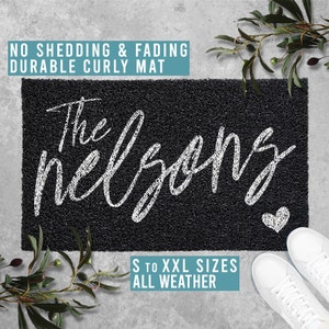 Family Name Doormat Personalized Welcome Mat Funny Door Mat Housewarming Gift All Weather Durable Curly Mat SM0016