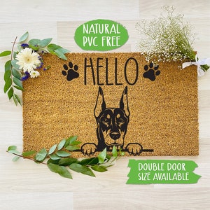 Hello Doberman Pinscher Paw Doormat Cat Dog Welcome Mat Funny Door Mat, Farmhouse Outdoor Custom Doormat, Housewarming Gift CC329