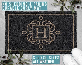 Family Name Initial Monogram Doormat Personalized Welcome Mat Funny Door Mat Housewarming Gift All Weather Durable Curly Mat SM0111