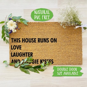 This House Runs On Love Doormat Funny Doormat Welcome Mat Farmhouse Outdoor Rug Custom Doormat, Housewarming Gift CC614