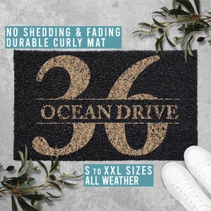 Personalized Address Doormat Custom Welcome Mat Funny Door Mat Housewarming Gift All Weather Durable Curly Mat SM0107