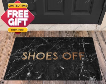 Shoes Off Black Marble Look Indoor Doormat, Welcome Mat, Housewarming Gift, Funny Doormat, Door Mat DM05-003