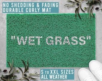 Wet Grass OFF Green White Doormat Welcome Mat Funny Doormat Housewarming Gift All Weather Durable Curly Mat SM0026