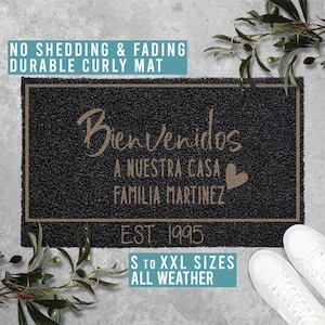 Bienvenidos A Nuestra Casa Personalized Doormat Welcome Mat Funny Door Mat Housewarming Gift All Weather Durable Curly Mat SM0135