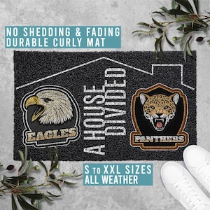 A House Divided Sports Doormat Favorite Team Welcome Mat Personalized Doormat Man Cave Fathers Day Gift All Weather Durable Curly SM0072