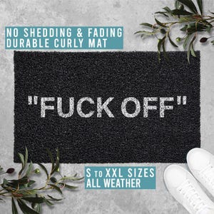 FUCK OFF Black White Hype Doormat Keep Off Welcome Mat Funny Doormat Housewarming Gift All Weather Durable Curly Mat SM0092