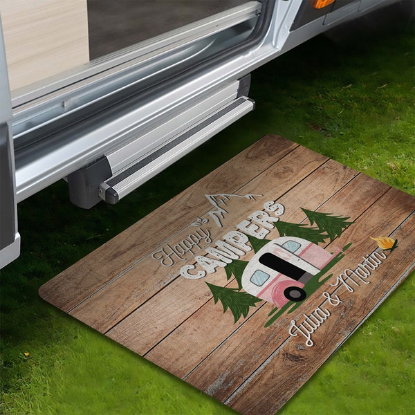 Happy Campers Doormat, Camping Mat, Camper Family Name Rug, Accesorios de regalo de camping, Decoración de camping, Felpudo divertido personalizado personalizado CM009