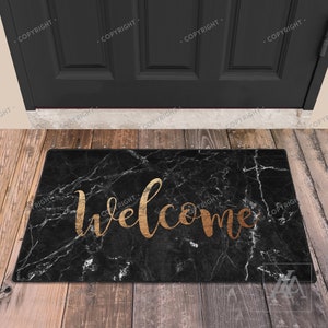 Welcome Please Black Marble Indoor Doormat, Welcome Mat, Housewarming Gift, Funny Doormat, Door Mat DM05-009