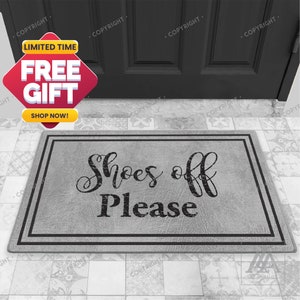 Shoes Off Please Indoor Doormat Framed Designed Gray Door Mat Welcome Mat  Housewarming Gift DM03-015