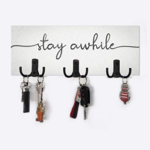 Stay Awhile Wood Key Hanger for Wall Custom Family Name Key Holder Last Name Key Hook Gifts for Couples Housewarming Gift New Home Gift KH05