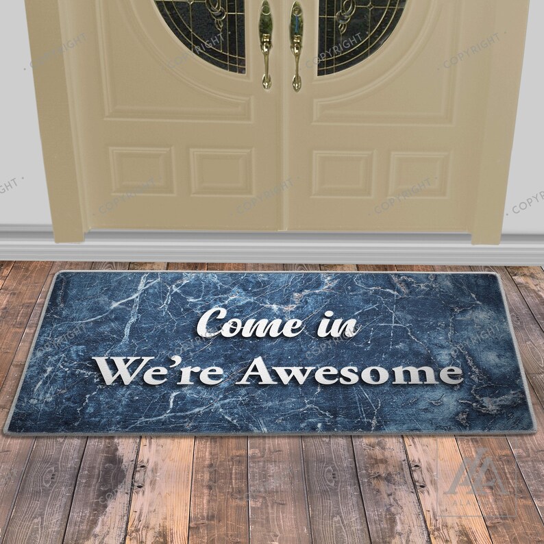 Christmas Sale Come In We Are Awesome Xl Doormats Blue Marble Etsy