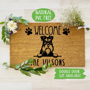 Welcome Miniature Schnauzer Paw Personalized Family Name Doormat Funny Dog Mat Farmhouse Custom Doormat, Housewarming Gift CC365