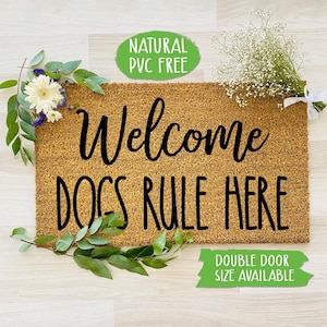 Welcome Dogs Rule Here Doormat Funny Doormat Welcome Mat Farmhouse Outdoor Rug Custom Doormat, Housewarming Gift CC652