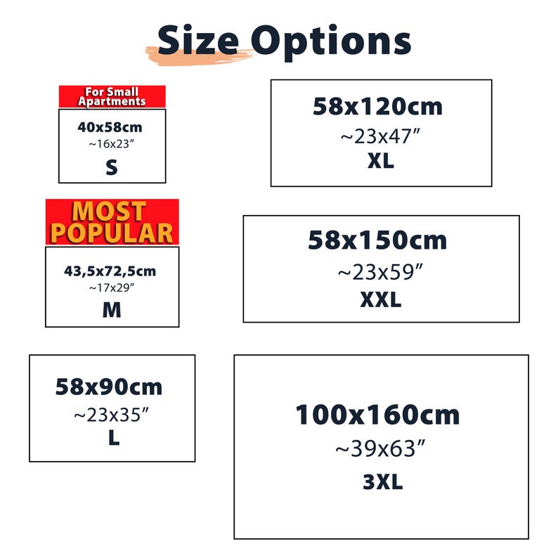 a set of measurements for different sizes of items