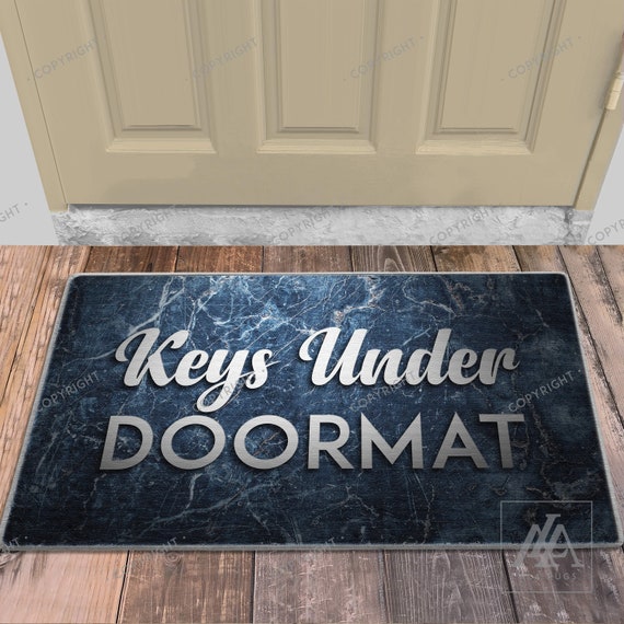 Keys Under Doormat Blue Marble Look Door Mat Welcome Mat Etsy