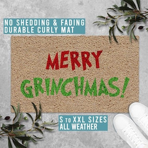 Merry Grinchmas Christmas Doormat, Funny Welcome Mat, The Grinch Holiday Gift, All Weather Durable Curly Mat SM0075