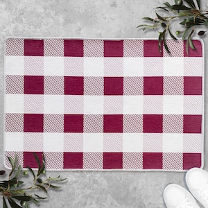 Buffalo Plaid Rug, Layering Rug Under Doormat, Buffalo Check Rug, Welcome Mat, Farmhouse Woven Outdoor Rug, Housewarming Gift LR02