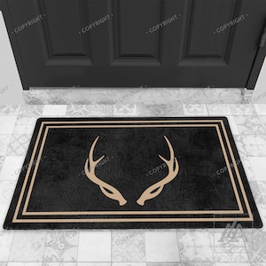 Antler Deer Framed Designed Black Indoor Door Mat Welcome Mat  Housewarming Gift Custom Doormats Personalized Door Mat DM01-016