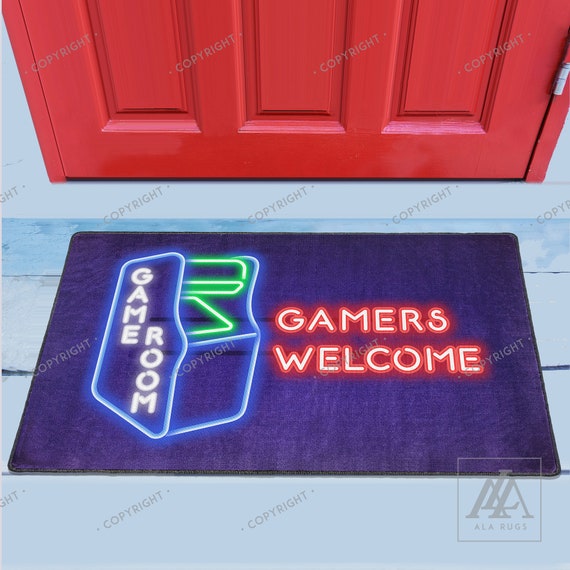 Christmas Sale Gamers Welcome Doormat Neon Look Doormats Etsy