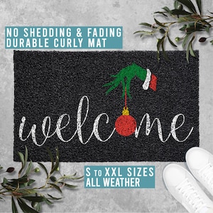 Welcome The Grinch Doormat, Merry Grinchmas Christmas Doormat, Funny Welcome Mat, Grinch Christmas Holiday Gift, Weather Proof Mat SM0085