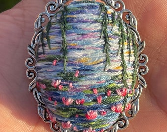 Monet inspired embroidered brooch