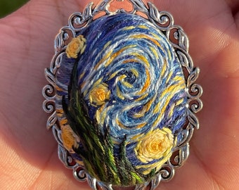Van Gogh inspired embroidered brooch