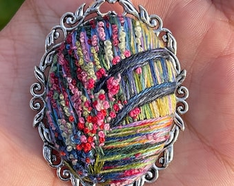 Monet inspired embroidered brooch