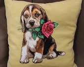 pillows embroidered needlepoint pillow canvas beagle pillow Dog loss gift Cushion cover pillow dog