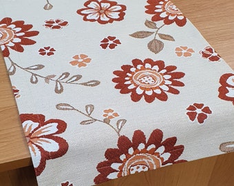 Floral Tapestry Table Runner – Red Beige Gobelin Fabric – Rustic Fall Table Decor – Woven Dining Table Centerpiece