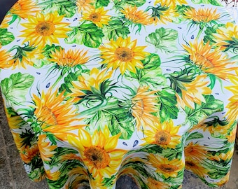 Mantel de girasoles, decoración rústica floral para casa de campo, tamaño personalizado, tela de algodón