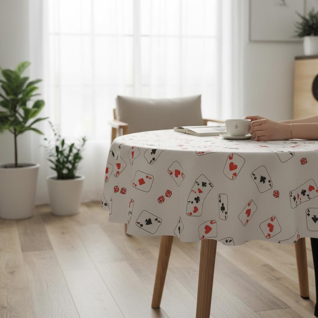 Playing Cards Tablecloth, Cotton Linen ,poker Table Cover,round ...