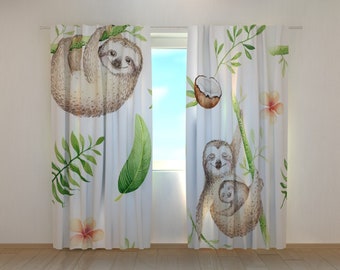 Cortinas opacas con diseño de perezoso: decoración personalizada para habitación infantil