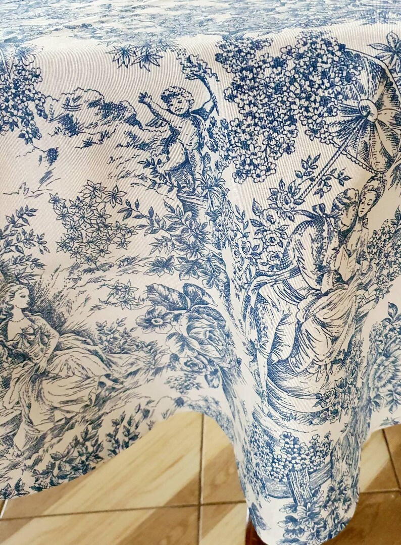 Toile Tablecloth Custom Tablecloth Blue Tablecloth Etsy