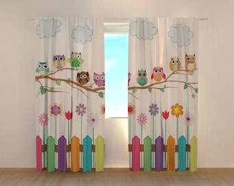 Cortinas opacas con diseño de búho para habitación infantil: decoración personalizada (2 paneles)