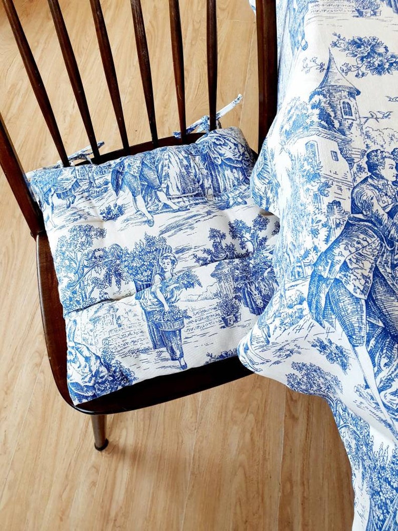 Blue toile chair cushions Mid century chair cushion Chair Etsy
